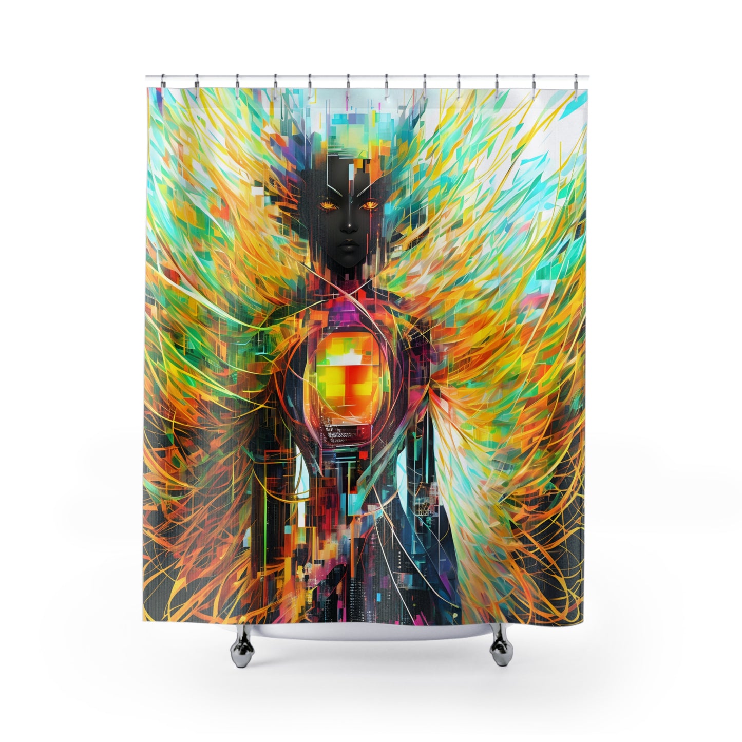 Pixel Art Robot Shower Curtain