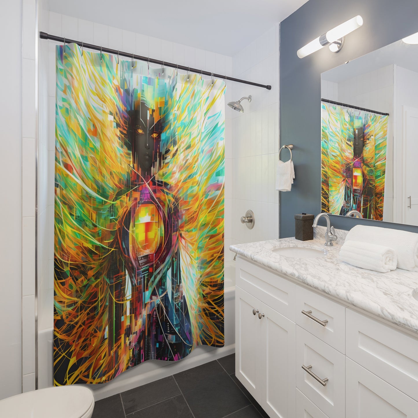 Pixel Art Robot Shower Curtain