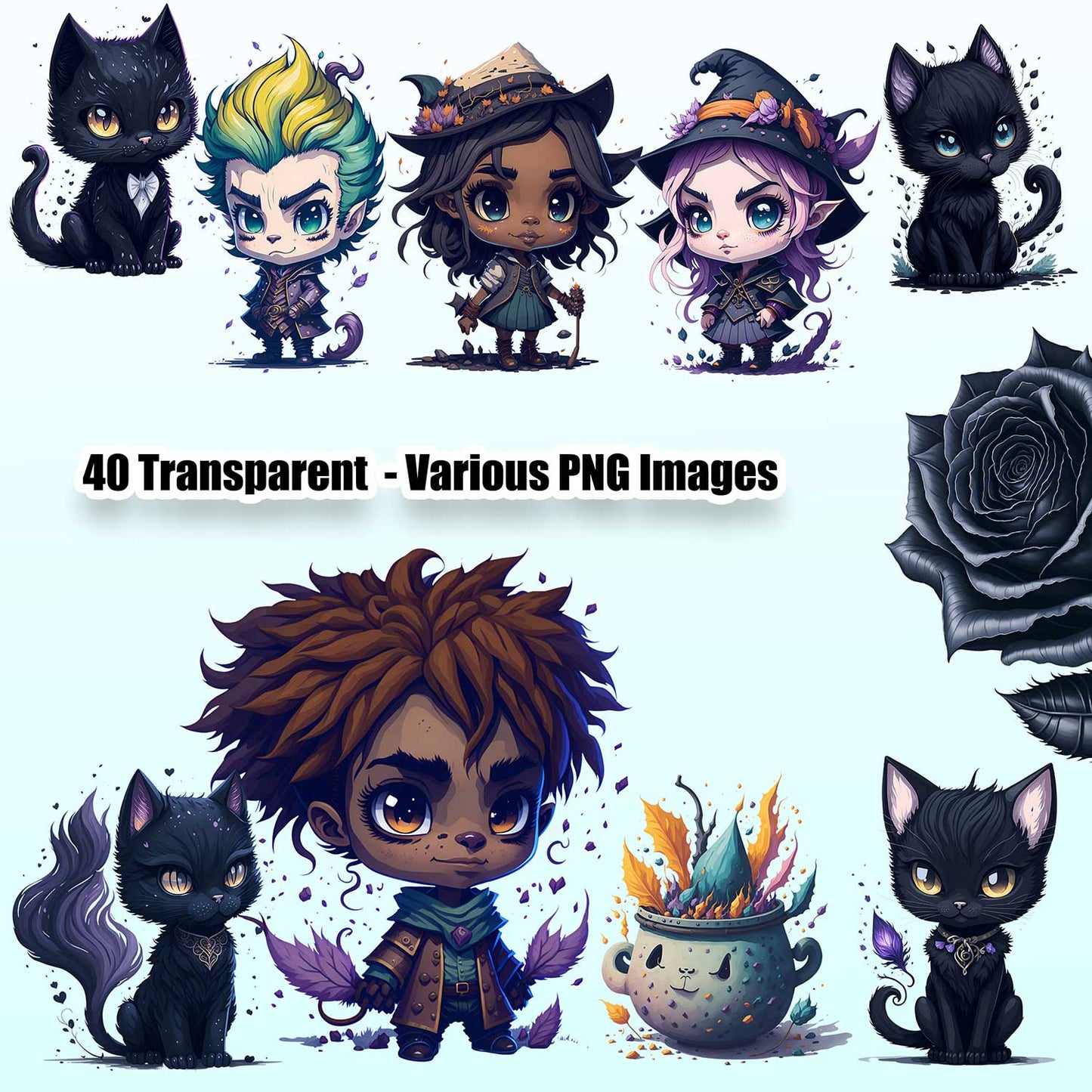 Warlock and Witch Chibi Clipart