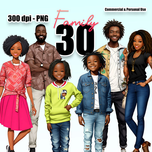 30 Black Family Bundle Clipart PNG