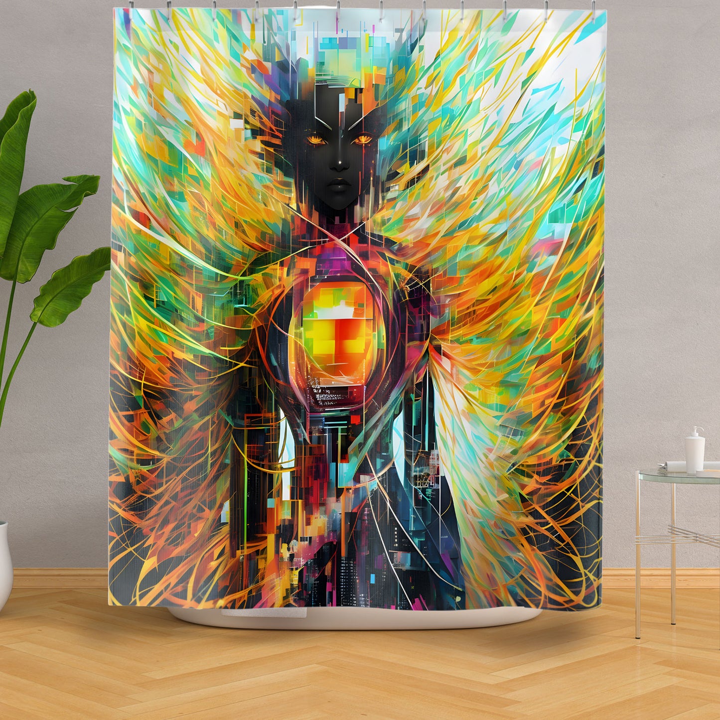 Pixel Art Robot Shower Curtain