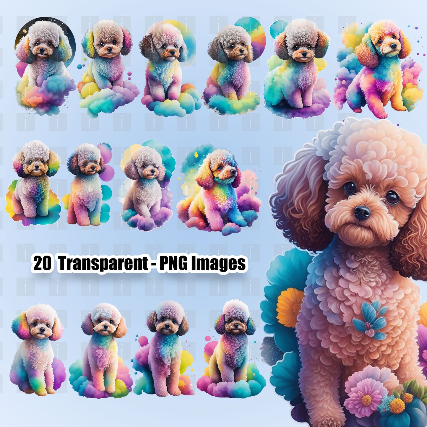 20 Watercolor Poodles Clipart