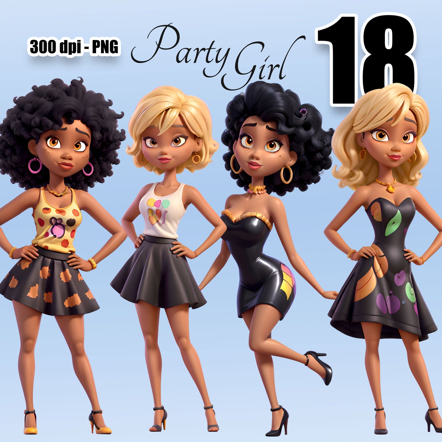 African American Women Cocktail Dresses Clipart