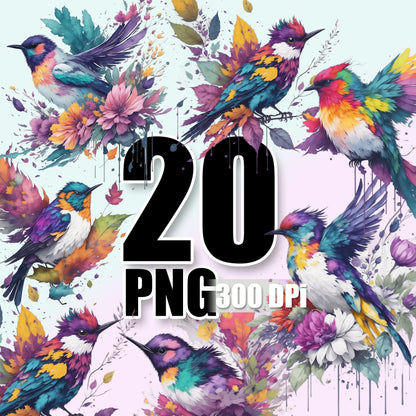 20 Watercolor Birds Clipart