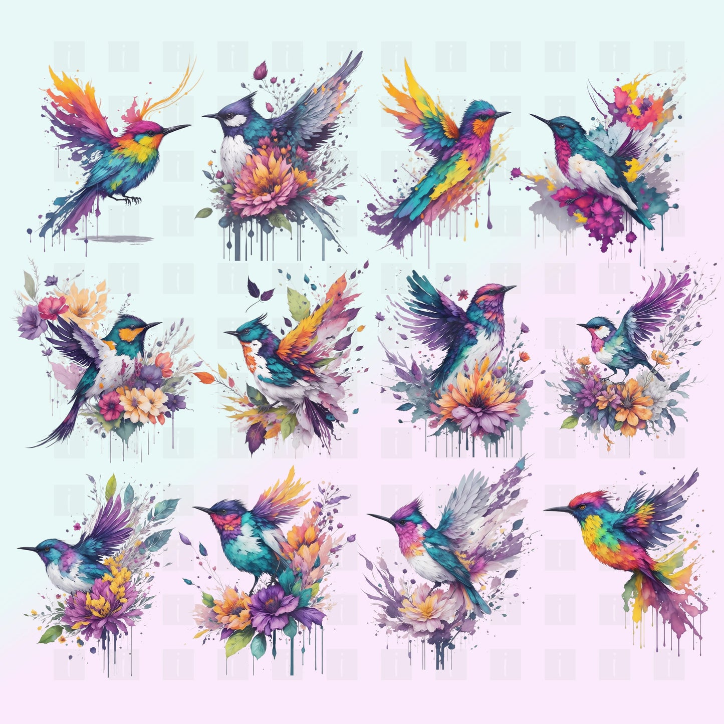 20 Watercolor Birds Clipart