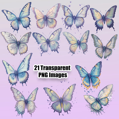 21 Pastel Butterflies Clipart