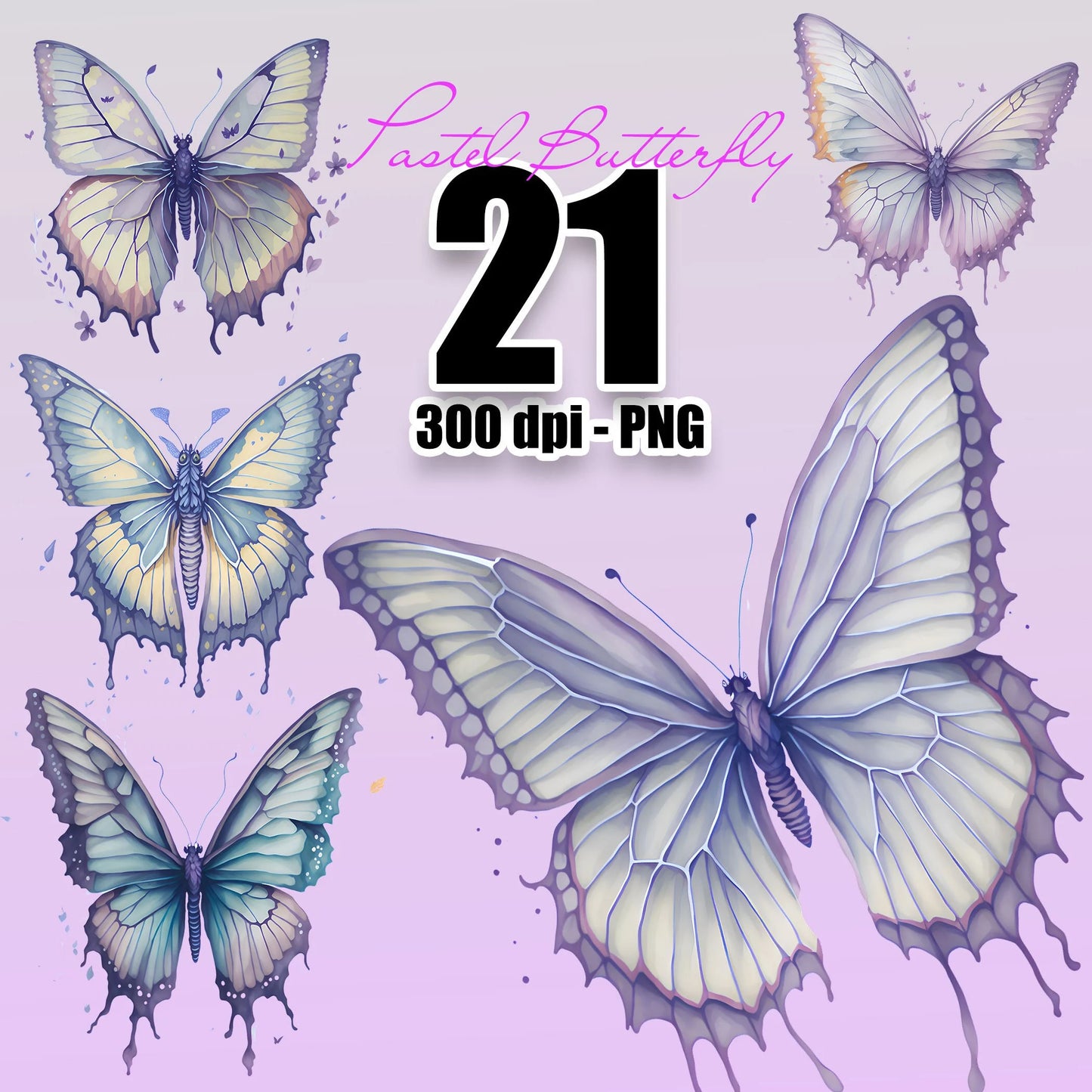 21 Pastel Butterflies Clipart