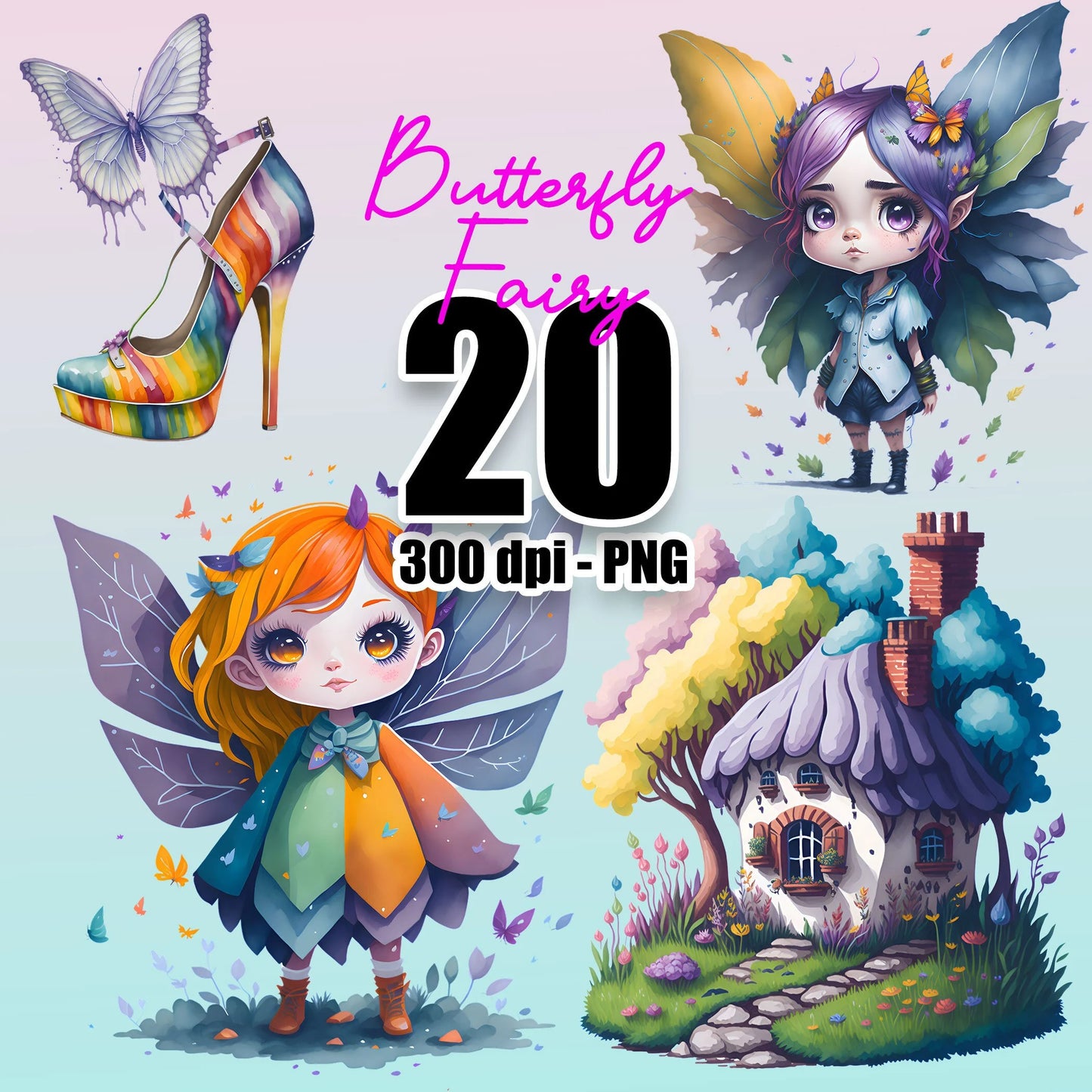 20 Butterfly Fairies Clipart