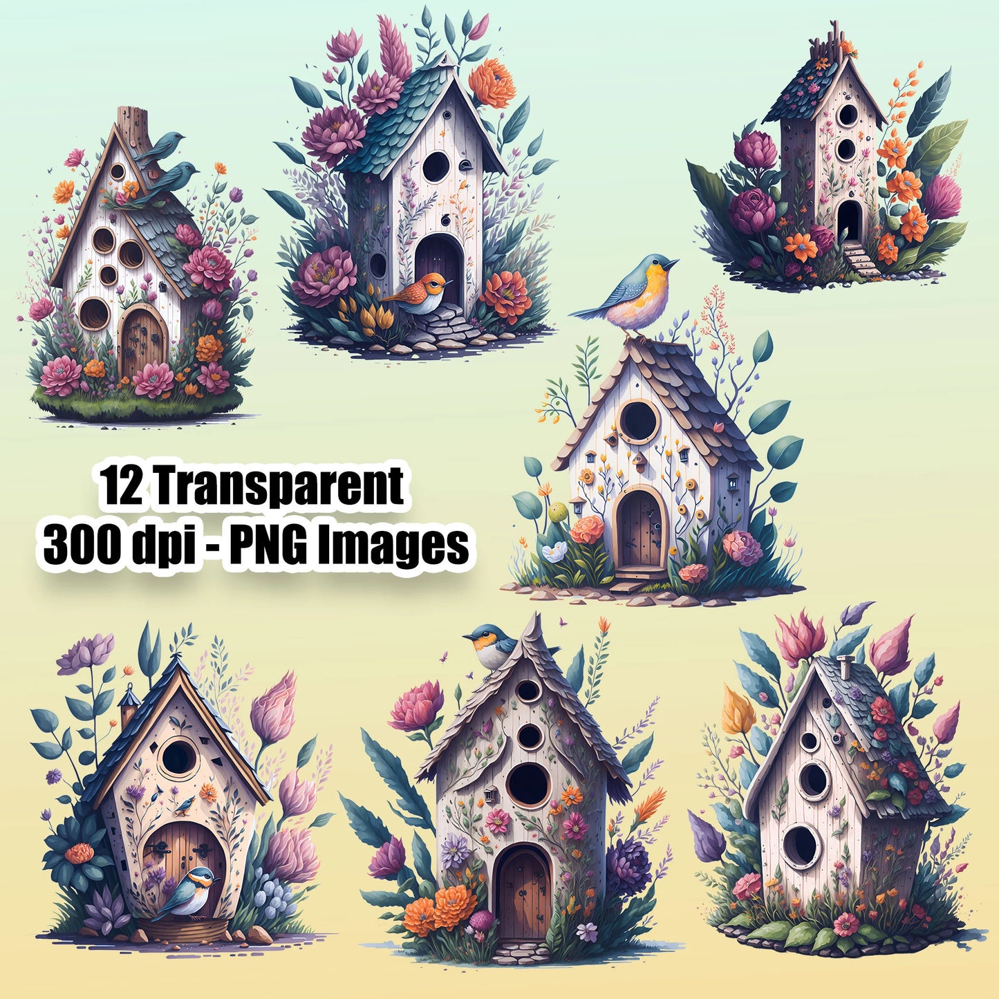 12 Birdhouses Clipart