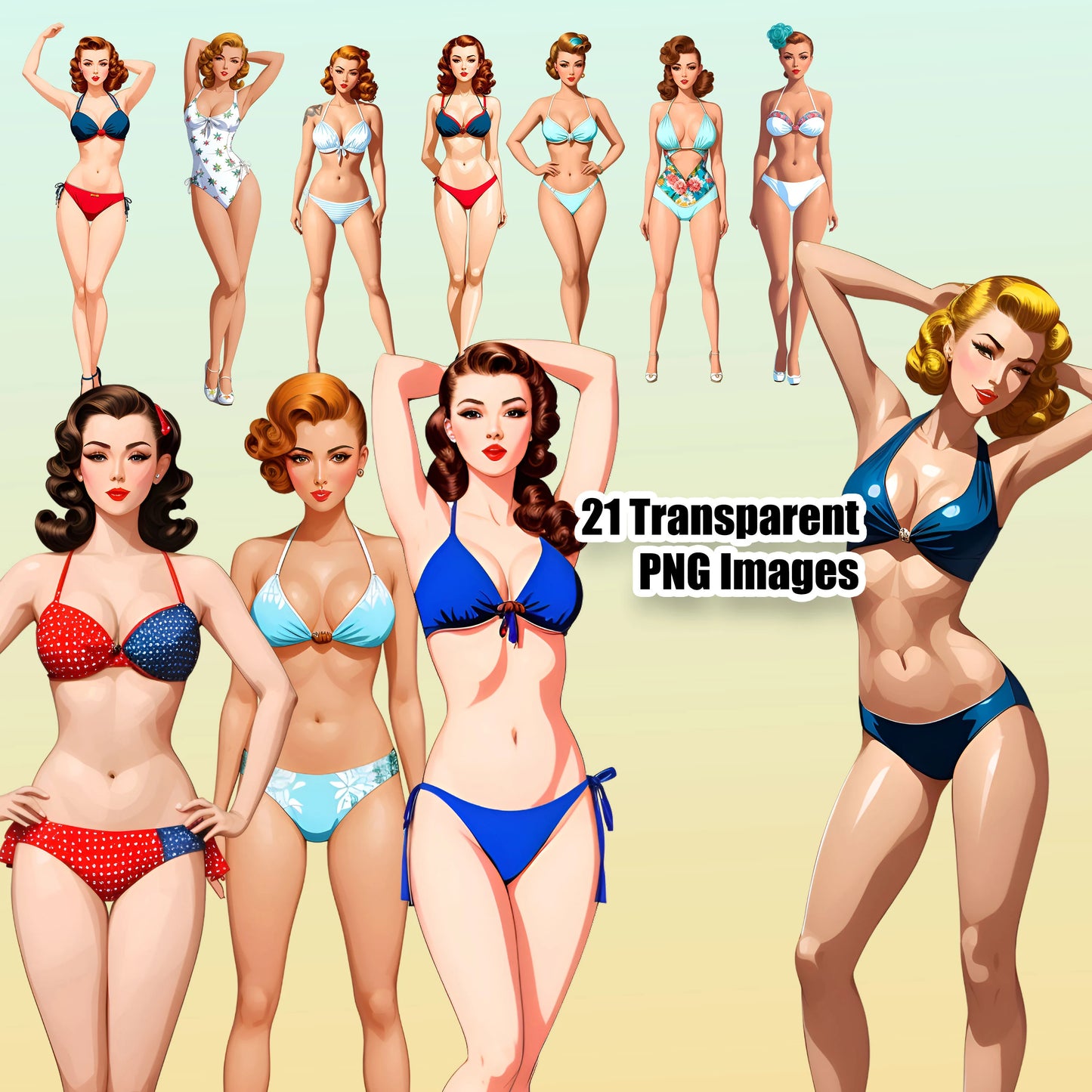 21 Vintage Pinup Models Clipart