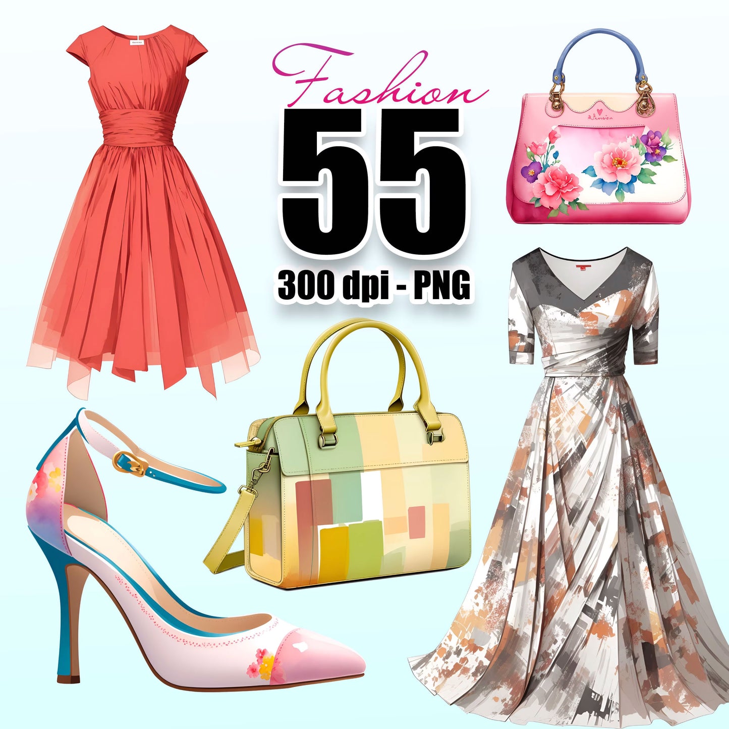 55 Watercolor Fashion Clipart