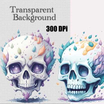 22 Watercolor Skulls Clipart