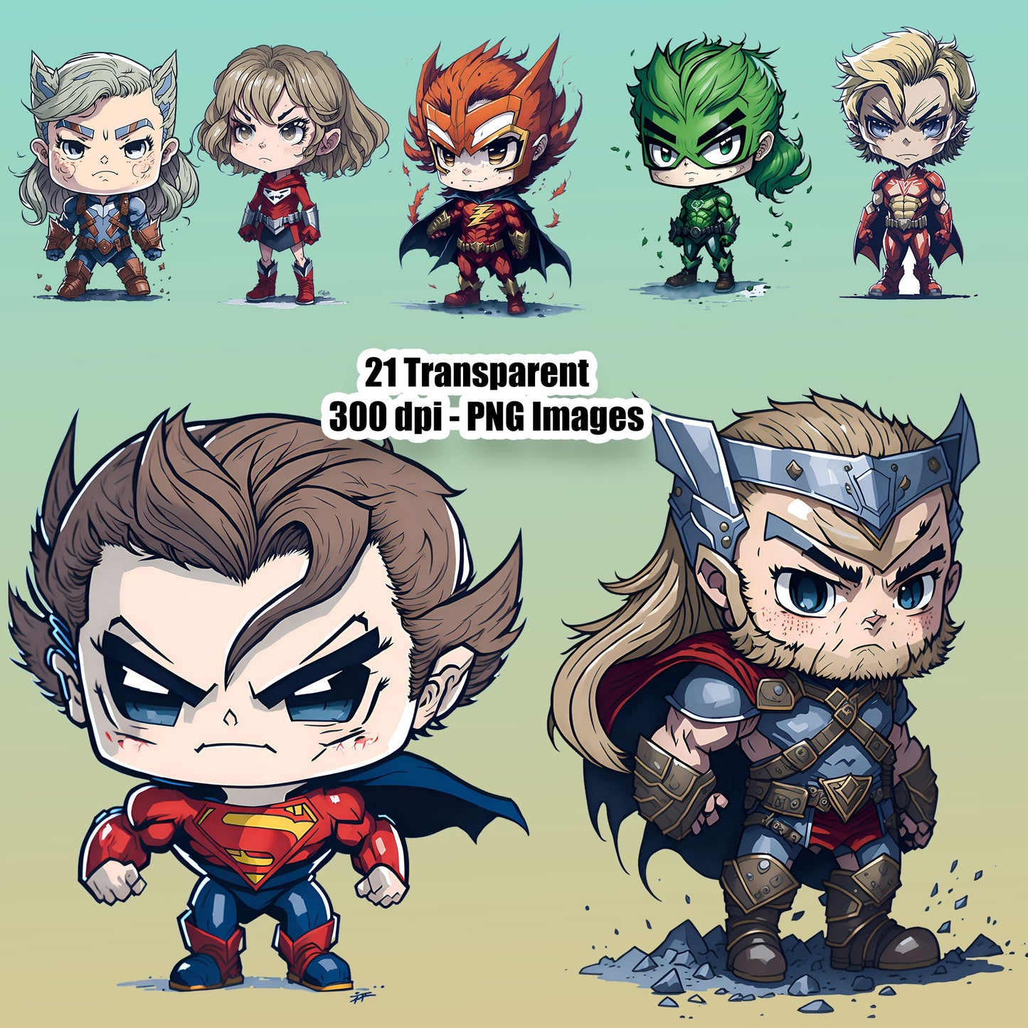 21 Chibi Superheroes Clipart