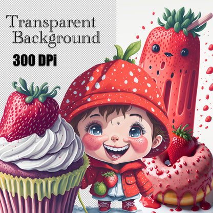 50 Watercolor Strawberries Clipart