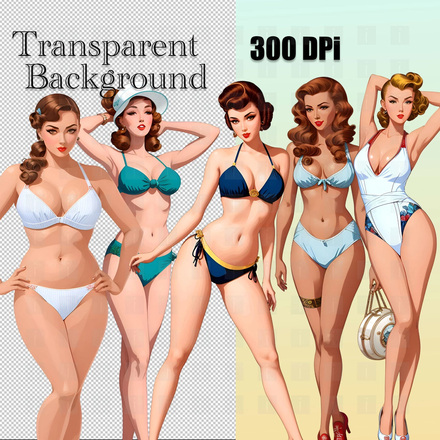 21 Vintage Pinup Models Clipart