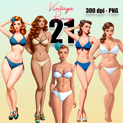 21 Vintage Pinup Models Clipart