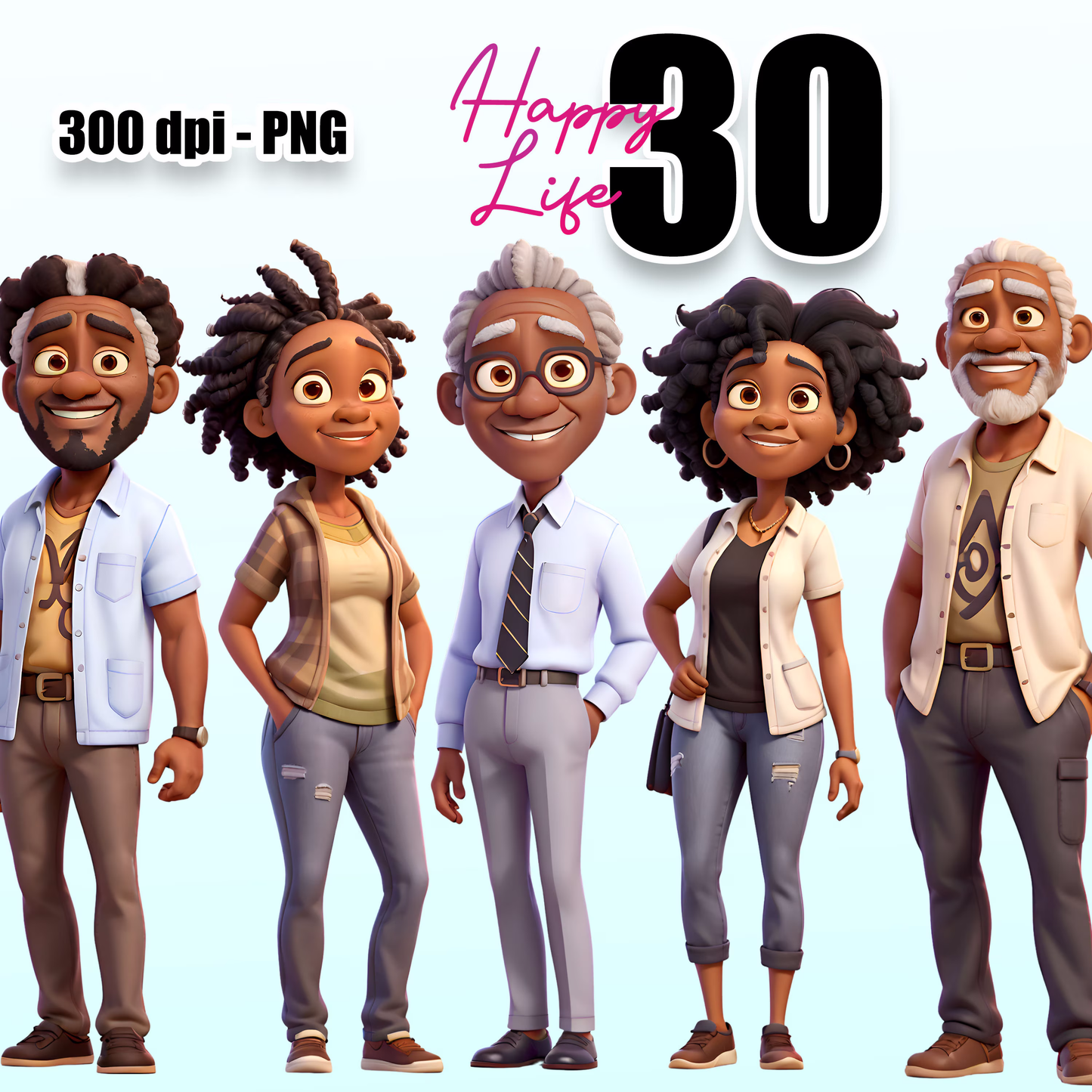 30 African American People Bundle Clipart PNG