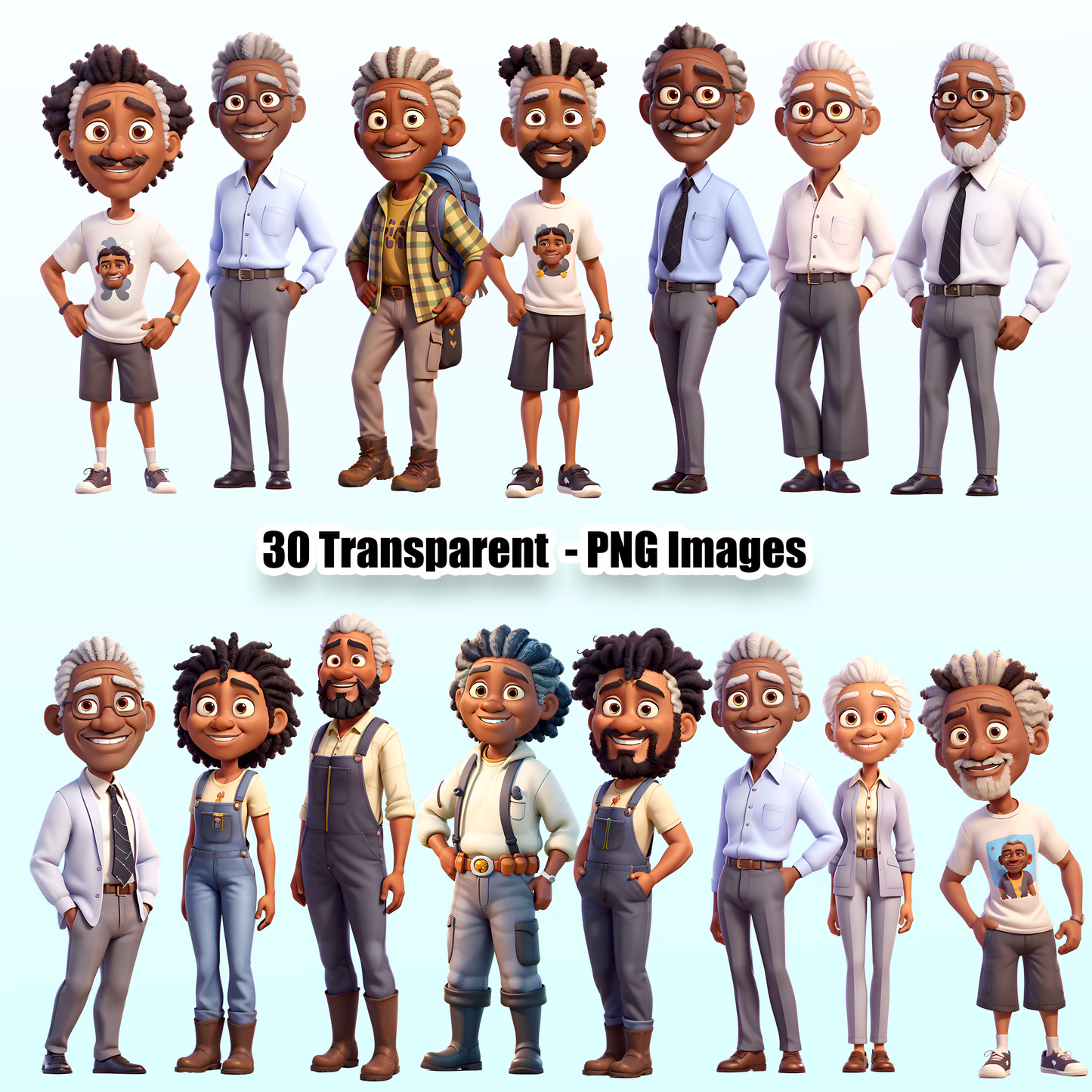 30 African American People Bundle Clipart PNG