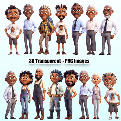 30 African American People Bundle Clipart PNG