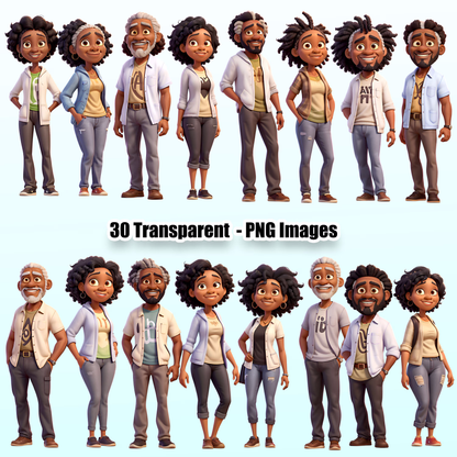 30 African American People Bundle Clipart PNG