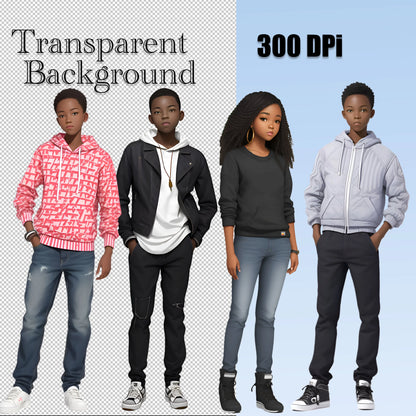 18 Black Teens Clipart Bundle