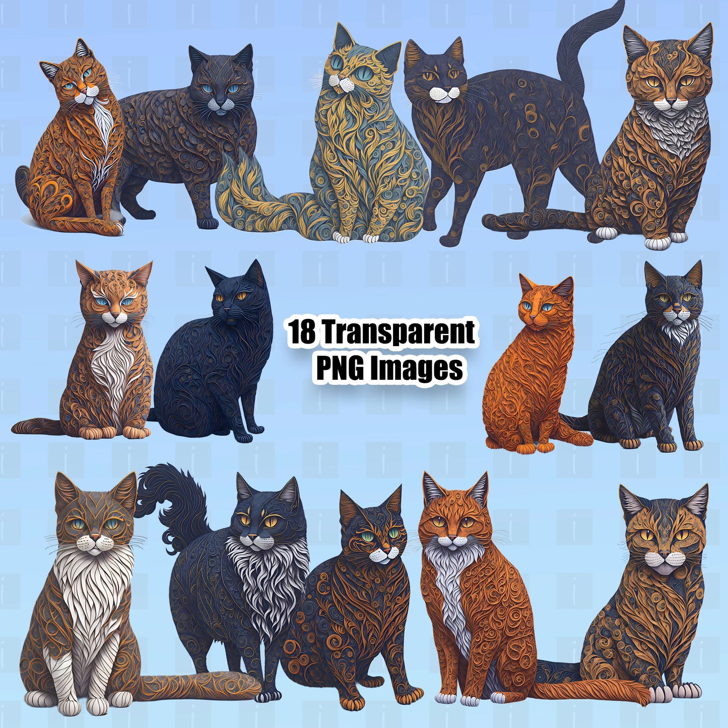 18 Quill Cats Clipart