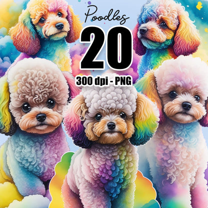 20 Watercolor Poodles Clipart