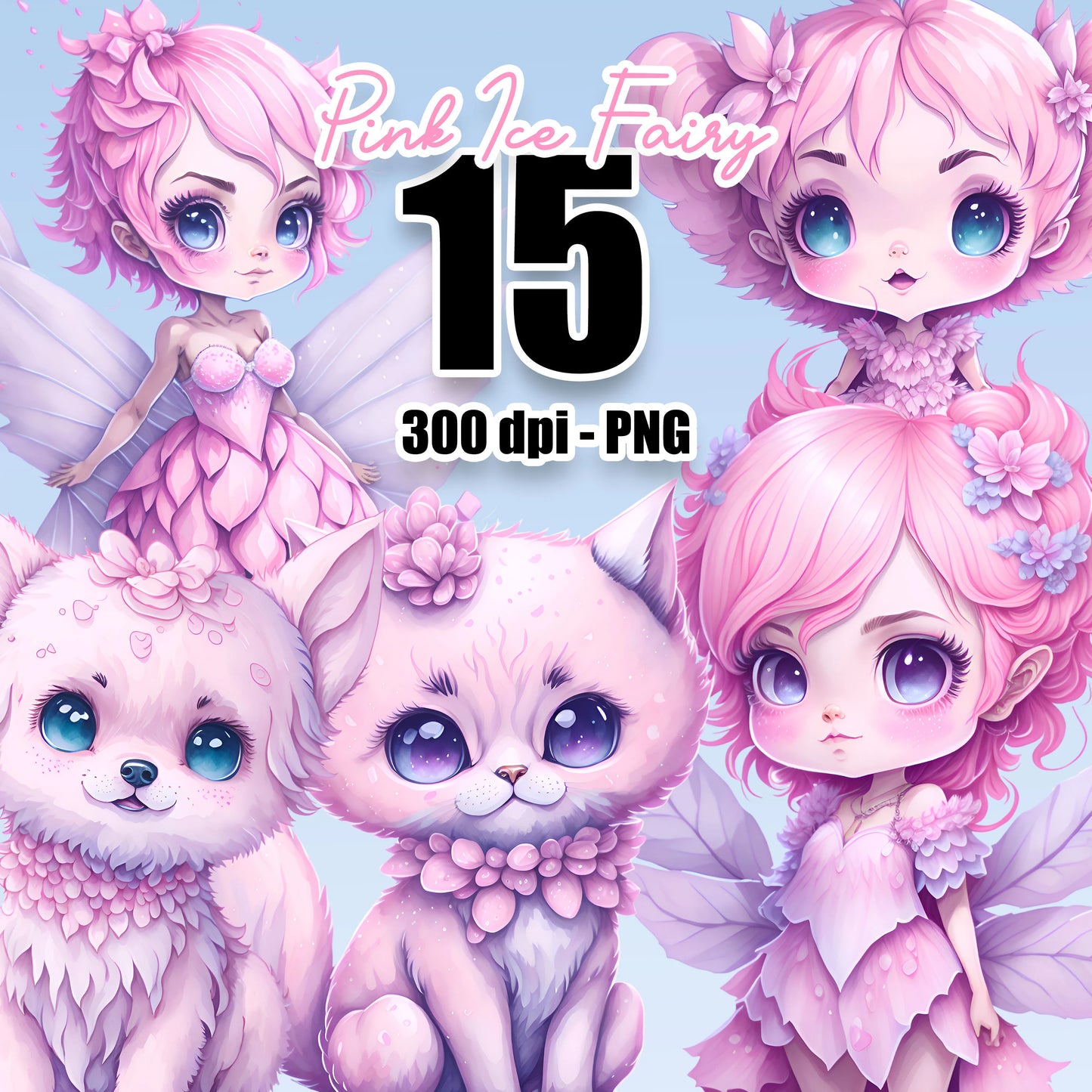 15 Pink Ice Fairies Clipart