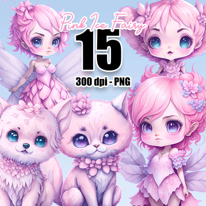 15 Pink Ice Fairies Clipart