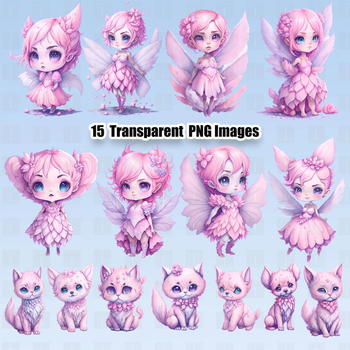 15 Pink Ice Fairies Clipart