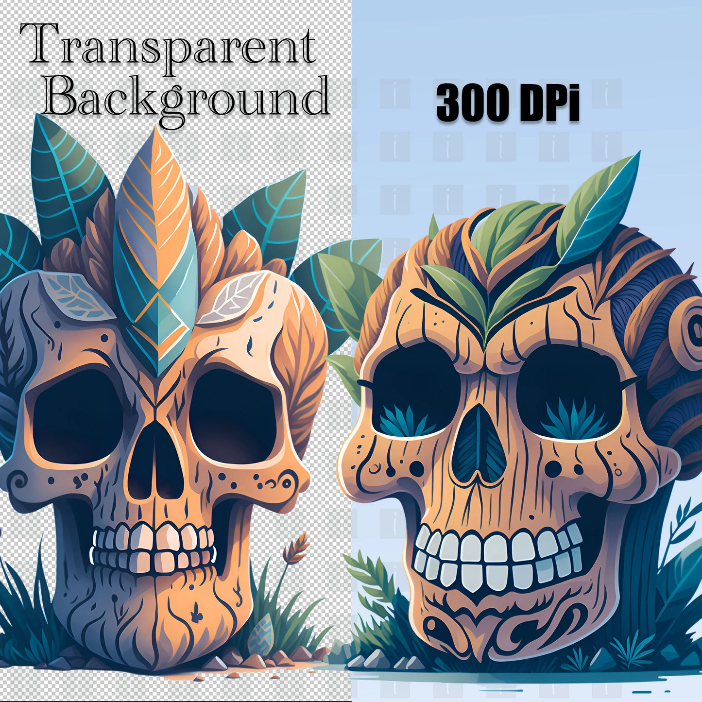 19 Tiki Skulls Clipart