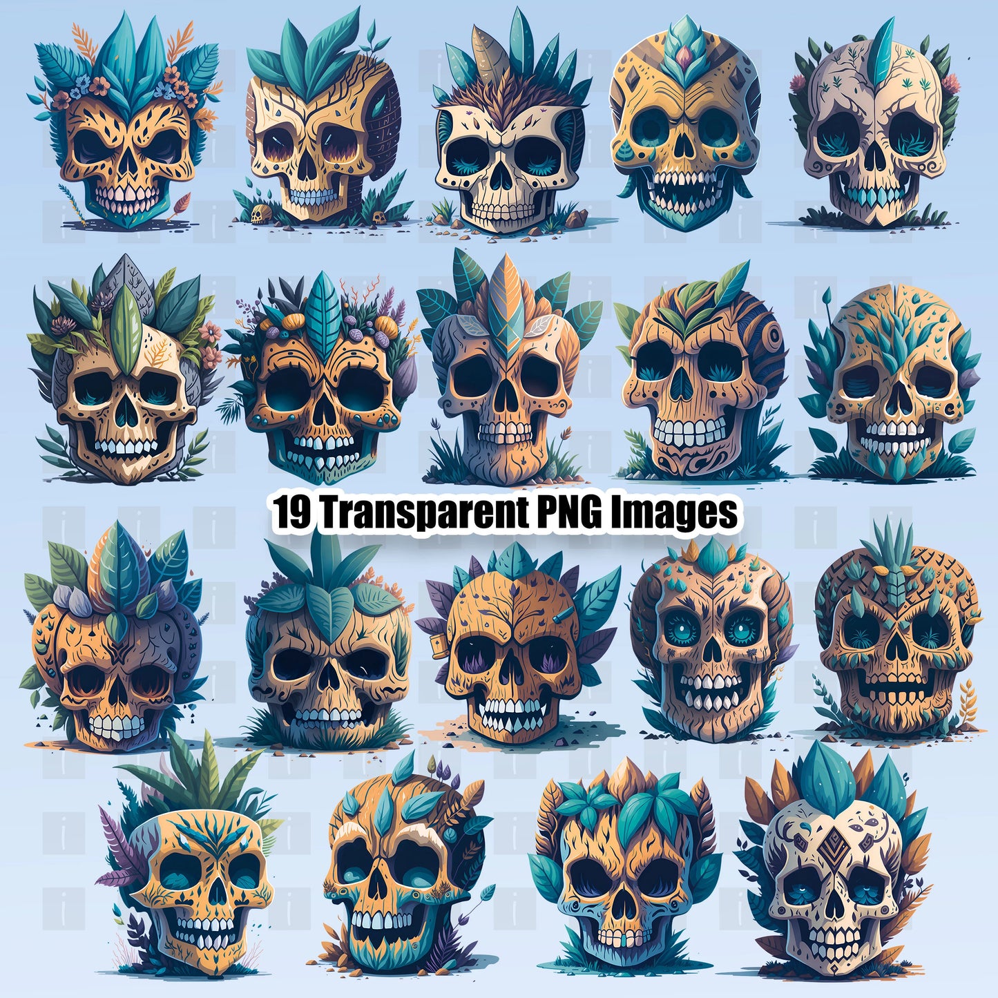 19 Tiki Skulls Clipart