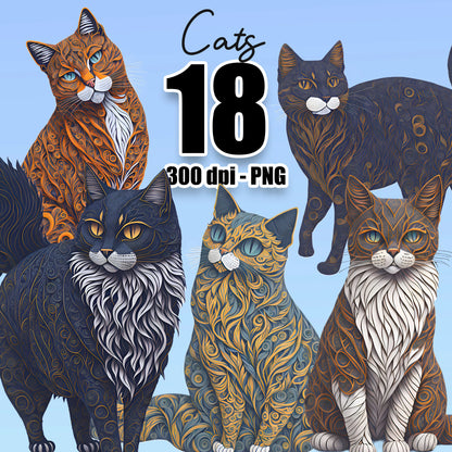 18 Quill Cats Clipart