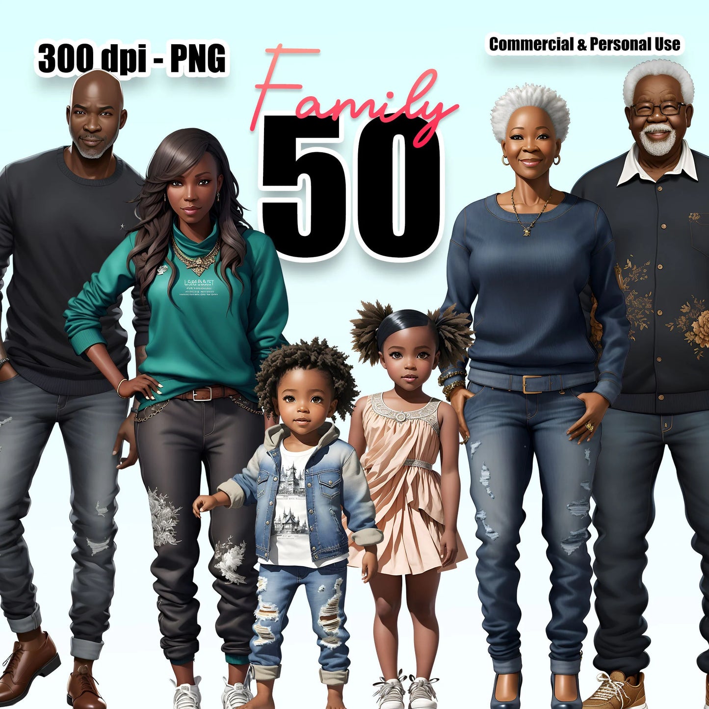 50 Black Family Clipart