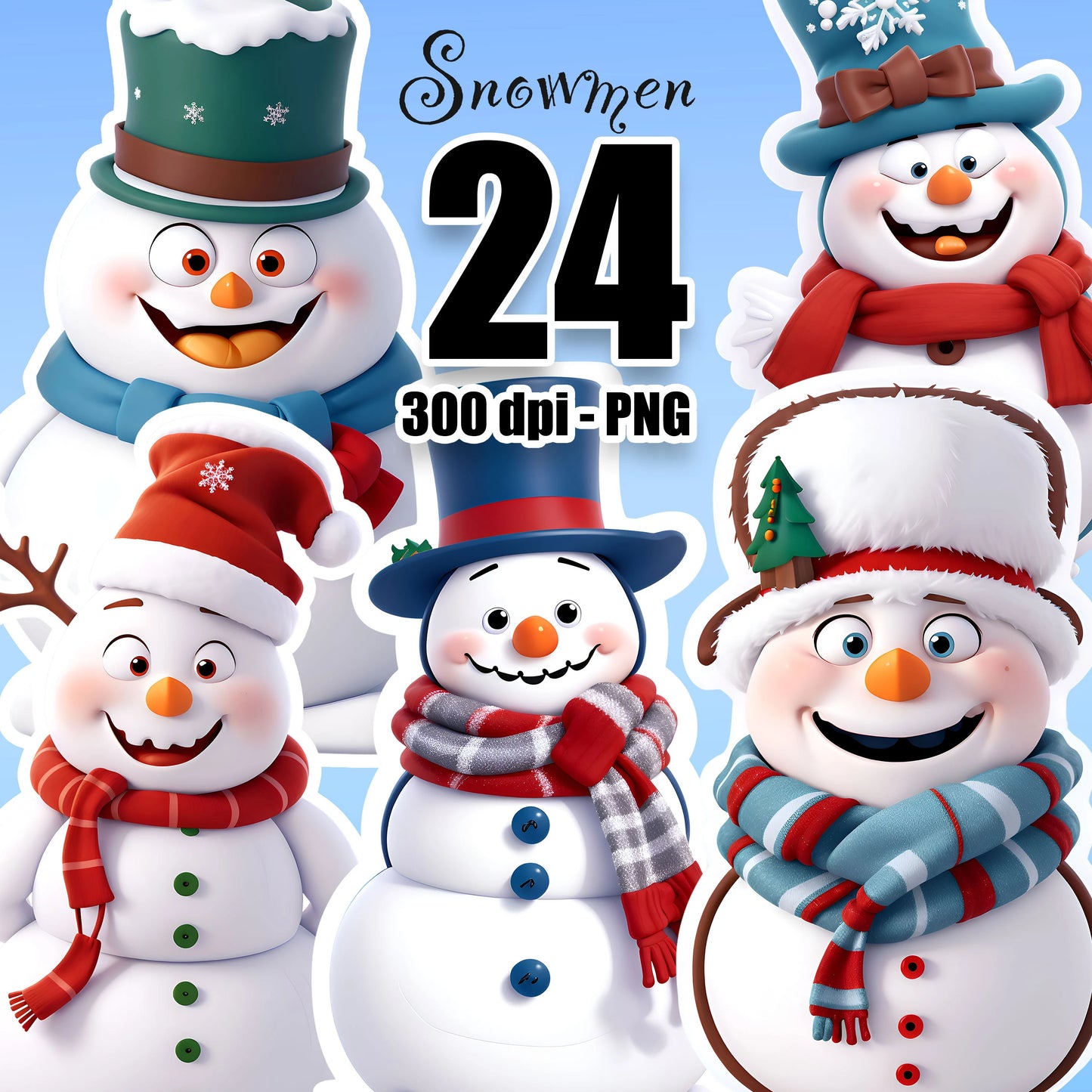 24 Snowmen Clipart