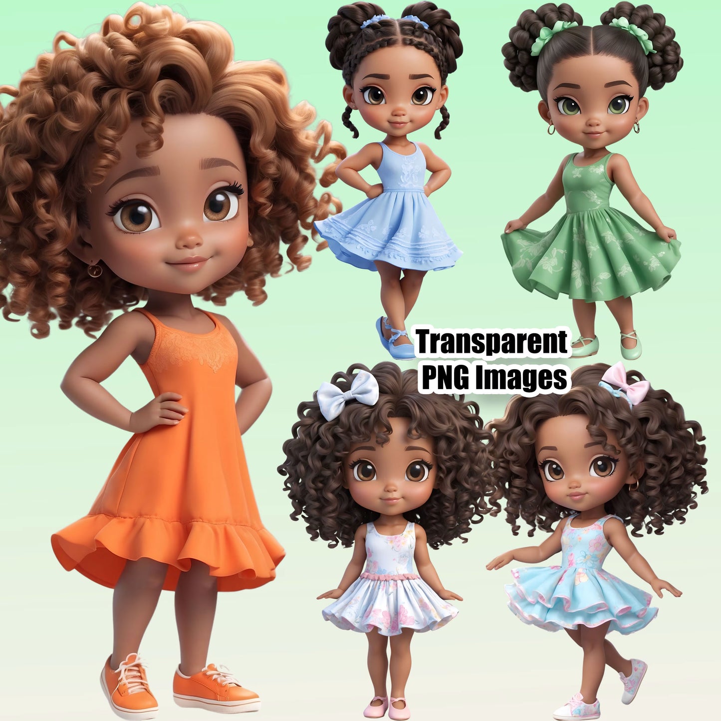 10 Black Girl Summer Chibis Clipart