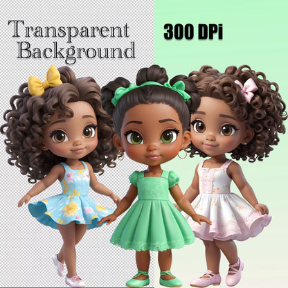 10 Black Girl Summer Chibis Clipart