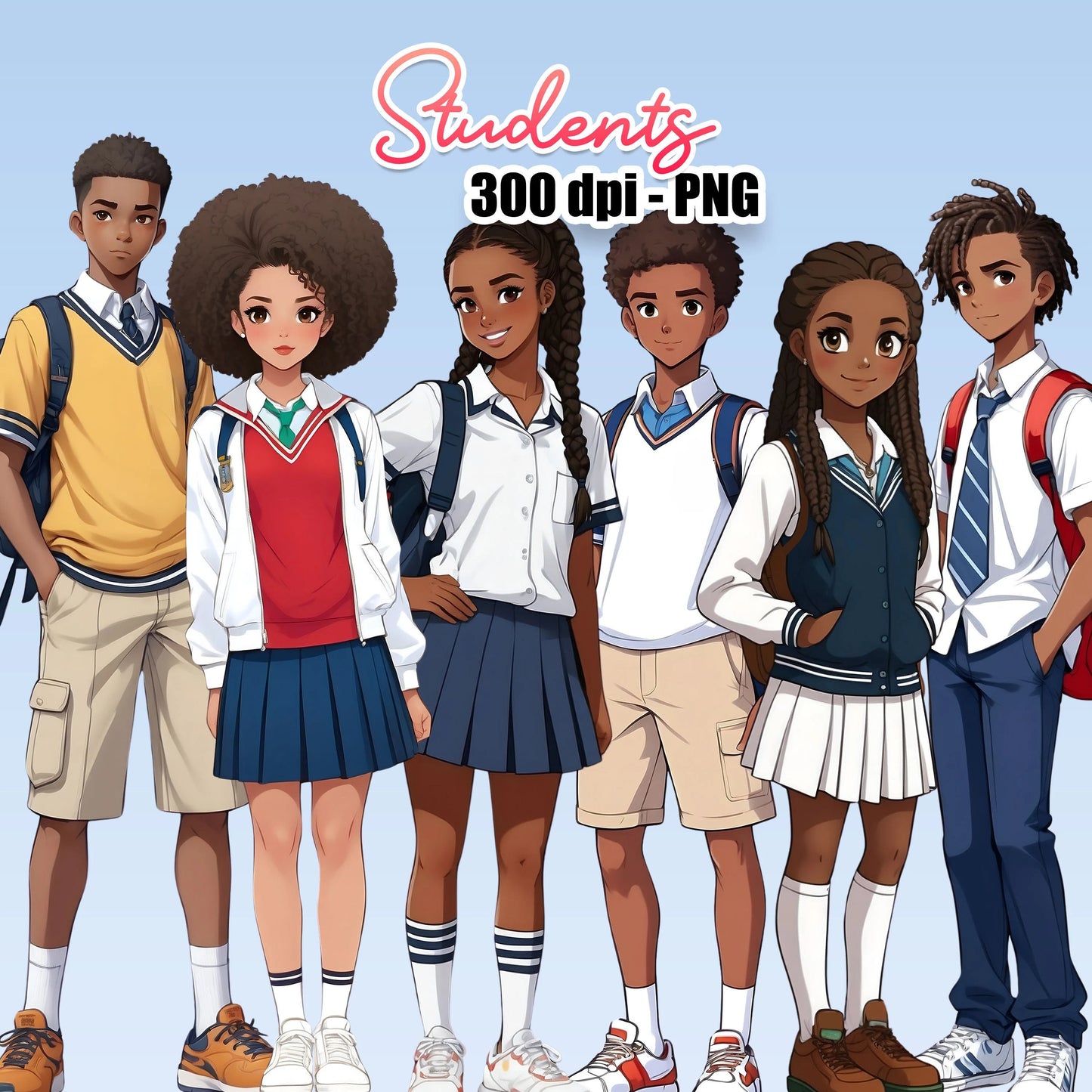 22 Black Students Clipart