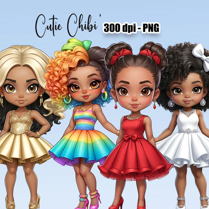 20 Cute Black Girl Chibi Clipart