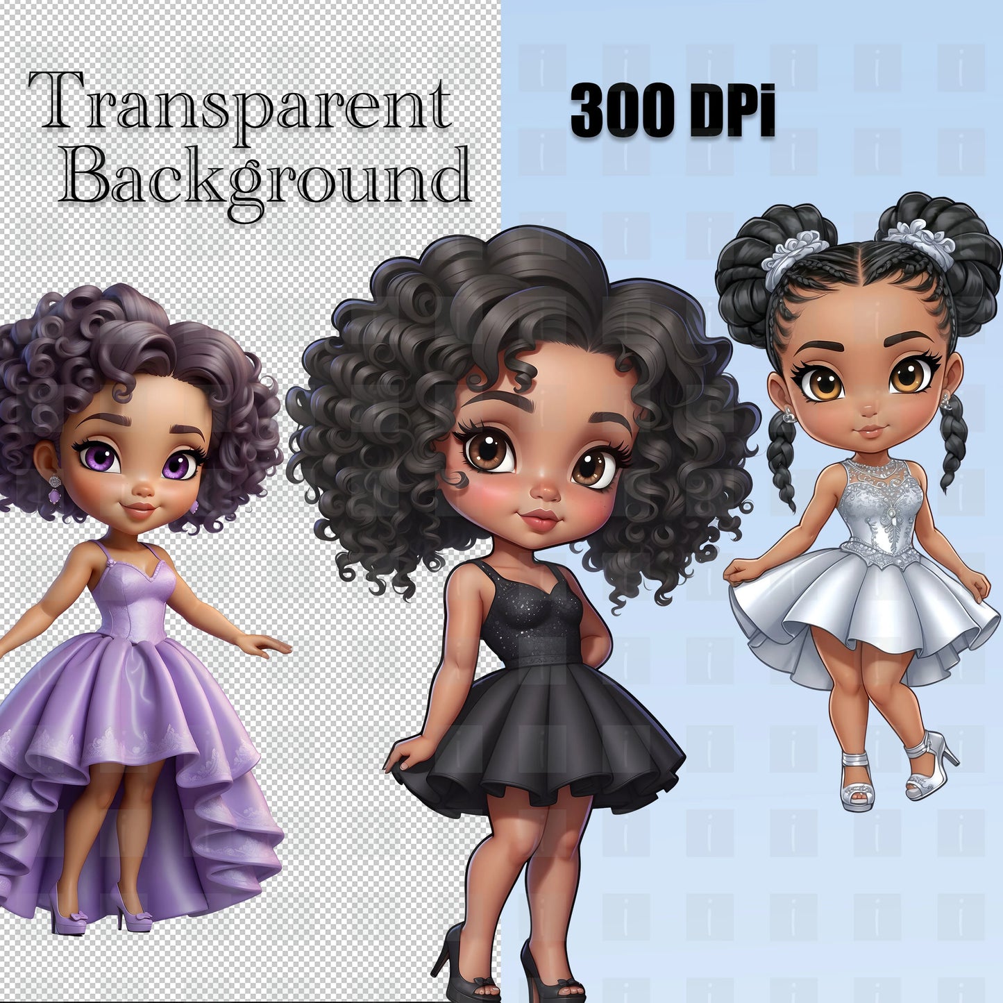 20 Cute Black Girl Chibi Clipart