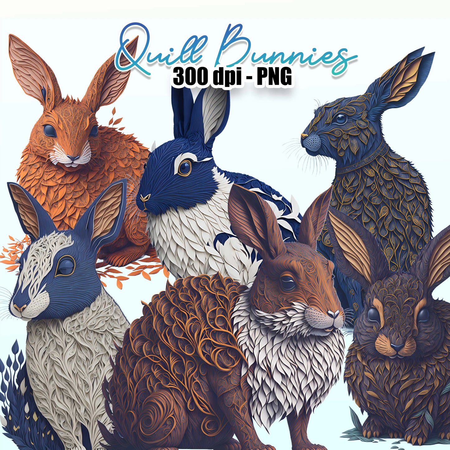 22 Quill Bunnies Clipart