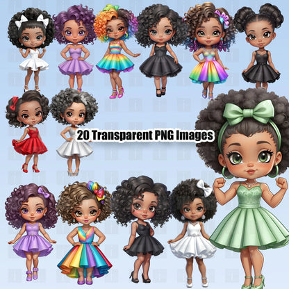 20 Cute Black Girl Chibi Clipart