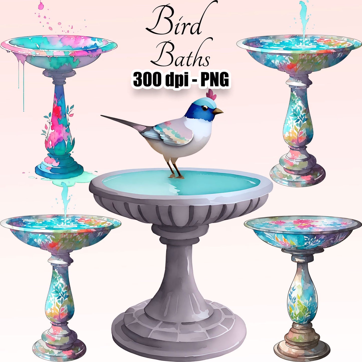 10 Bird Baths Clipart