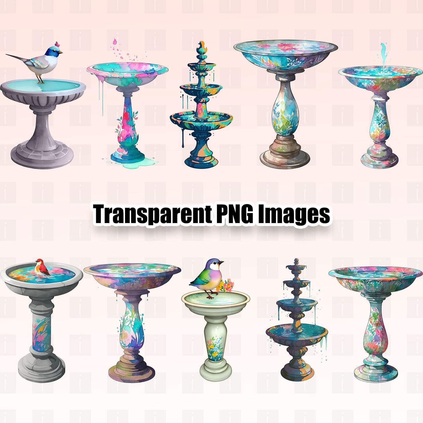 10 Bird Baths Clipart