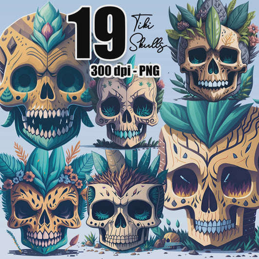 19 Tiki Skulls Clipart