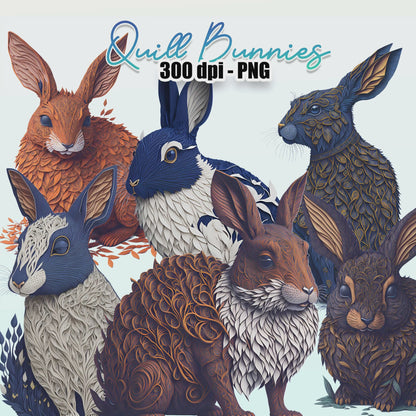 22 Quill Bunnies Clipart