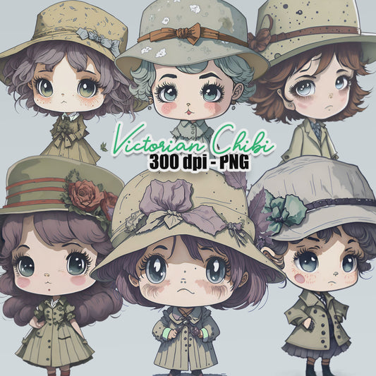 12 Vintage Victorian Chibi Clipart