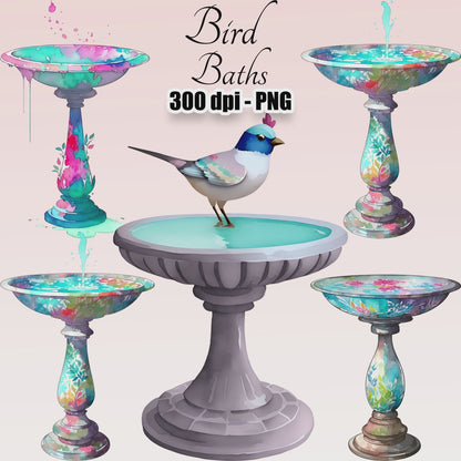 10 Bird Baths Clipart