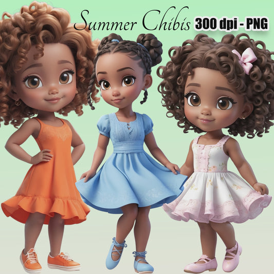 10 Black Girl Summer Chibis Clipart