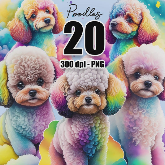 20 Watercolor Poodles Clipart